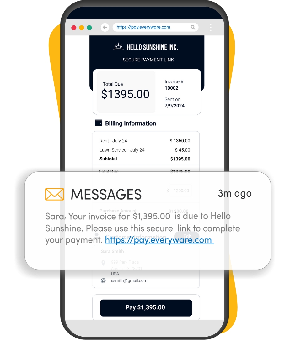 Everyware Payment Page on Phone with Text Message Notification for Secure Online Payment